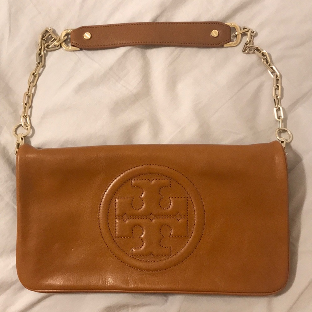 Tory Burch Reva Clutch shoulder bag brown leather